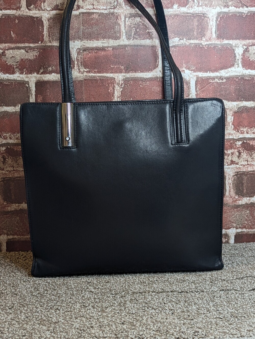 Montblanc Y2K Satchel Purse Black Smooth Calfskin Leather Vintage Business Tote